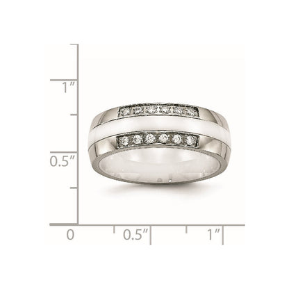 Edelstahl Poliert Weiß Keramik Zirkonia Ring