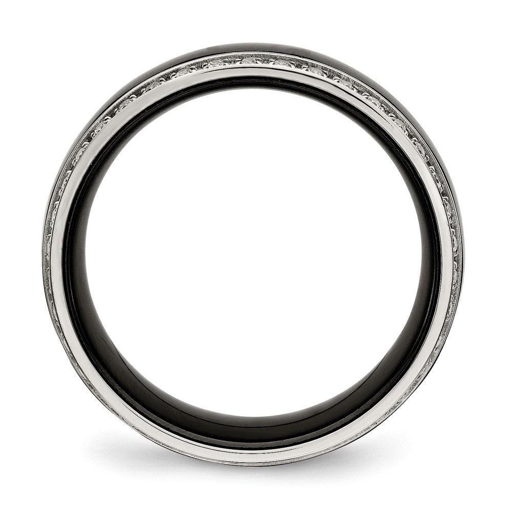 Edelstahl Poliert Schwarz Keramik Zirkonia Ring (size 7.5 Nur)