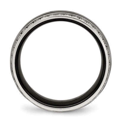 Edelstahl Poliert Schwarz Keramik Zirkonia Ring (size 7.5 Nur)