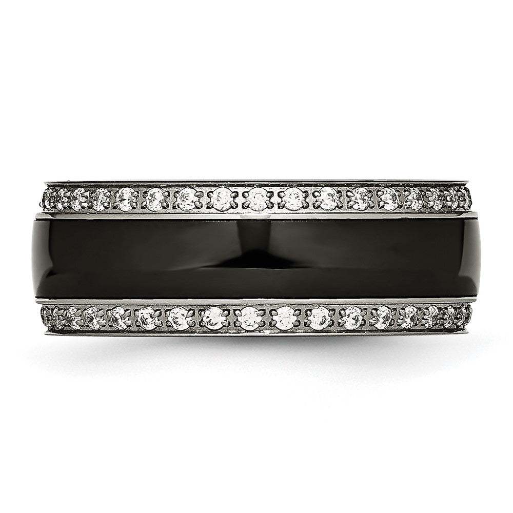 Edelstahl Poliert Schwarz Keramik Zirkonia Ring (size 7.5 Nur)