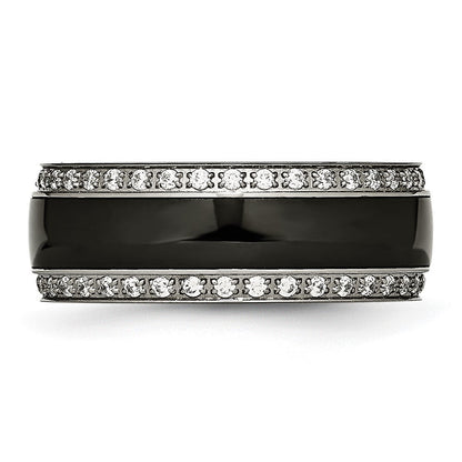 Edelstahl Poliert Schwarz Keramik Zirkonia Ring (size 7.5 Nur)