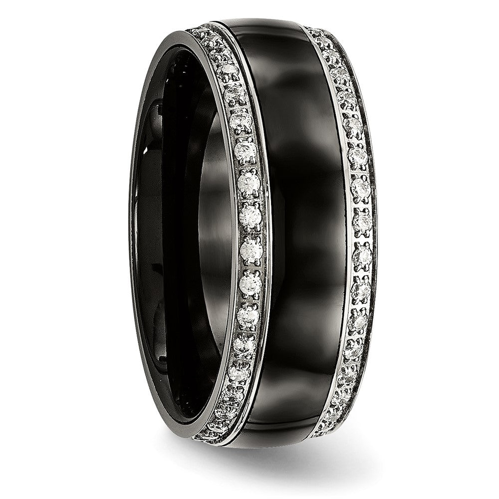 Edelstahl Poliert Schwarz Keramik Zirkonia Ring (size 7.5 Nur)