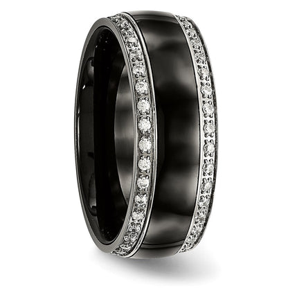 Edelstahl Poliert Schwarz Keramik Zirkonia Ring (size 7.5 Nur)