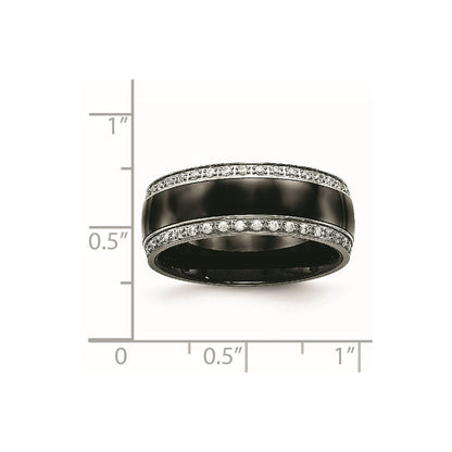 Edelstahl Poliert Schwarz Keramik Zirkonia Ring (size 7.5 Nur)