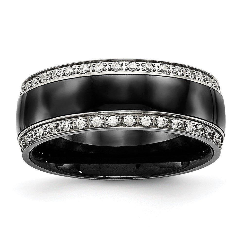 Edelstahl Poliert Schwarz Keramik Zirkonia Ring (size 7.5 Nur)