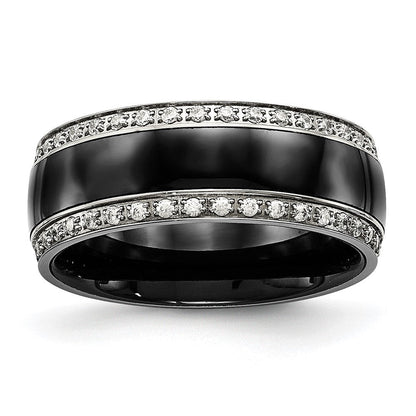 Edelstahl Poliert Schwarz Keramik Zirkonia Ring (size 7.5 Nur)