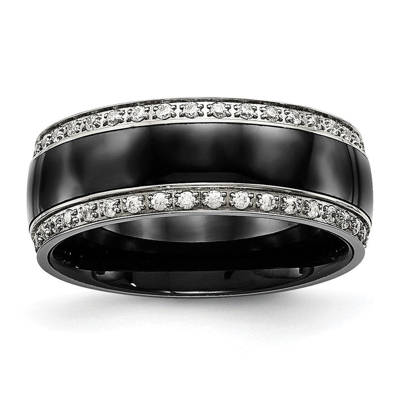 Edelstahl Poliert Schwarz Keramik Zirkonia Ring (size 7.5 Nur)