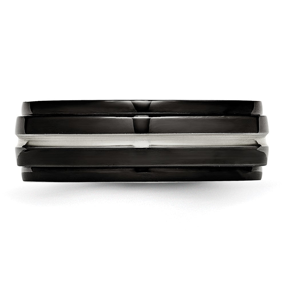Edelstahl Poliert Schwarz Ip Beschichtet 8mm Ridged Edged Ring