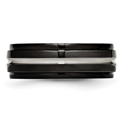 Edelstahl Poliert Schwarz Ip Beschichtet 8mm Ridged Edged Ring