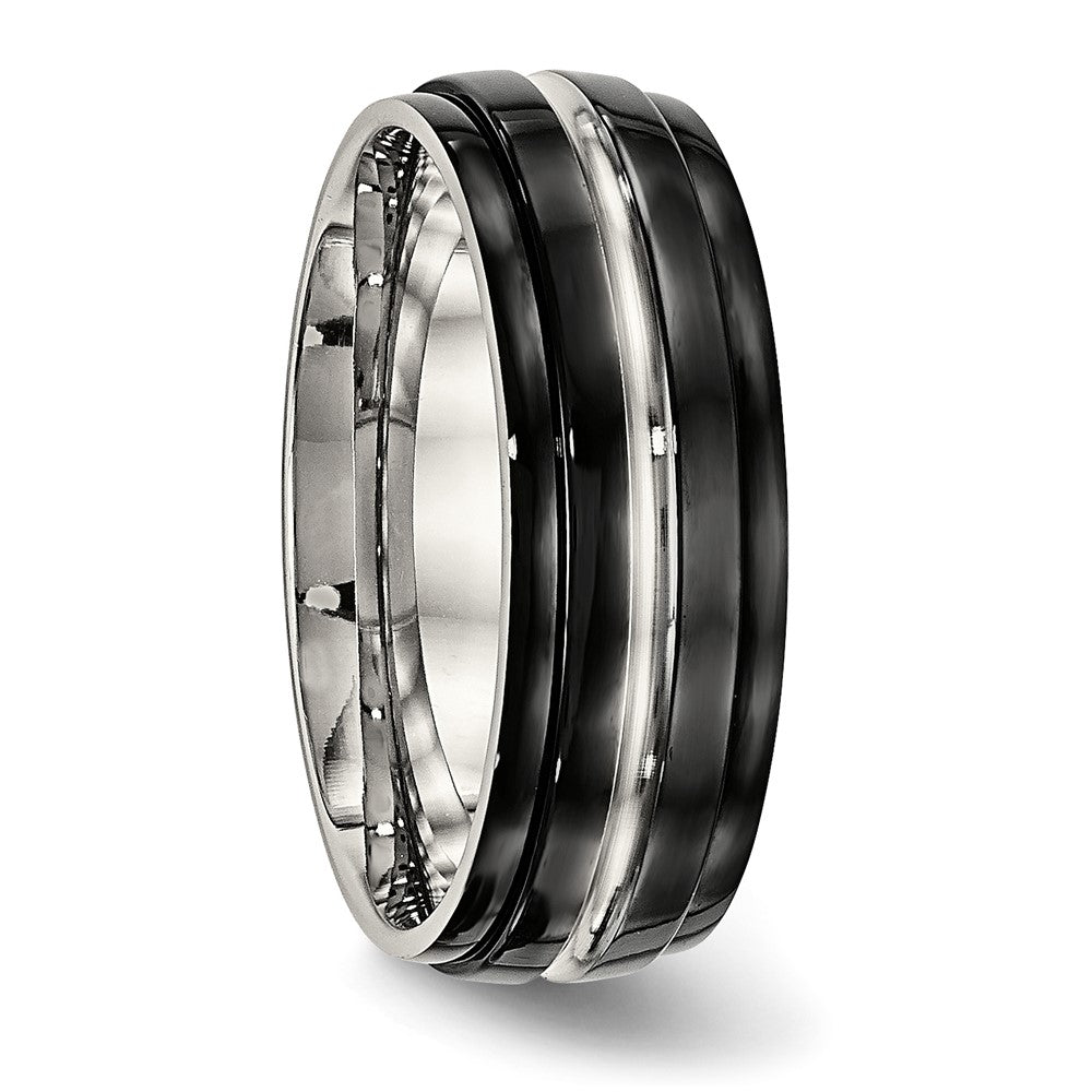 Edelstahl Poliert Schwarz Ip Beschichtet 8mm Ridged Edged Ring