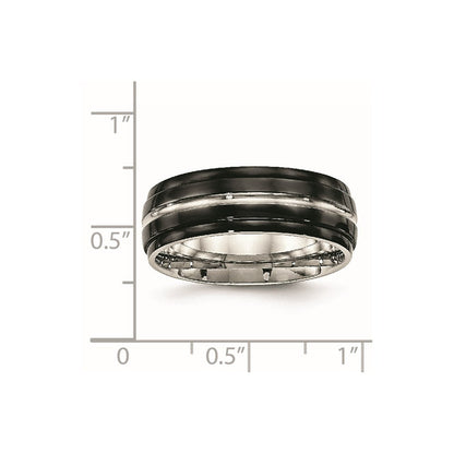 Edelstahl Poliert Schwarz Ip Beschichtet 8mm Ridged Edged Ring