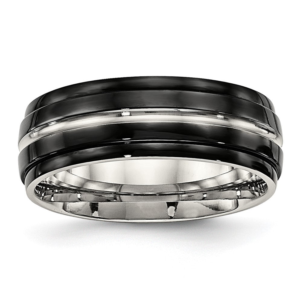 Edelstahl Poliert Schwarz Ip Beschichtet 8mm Ridged Edged Ring