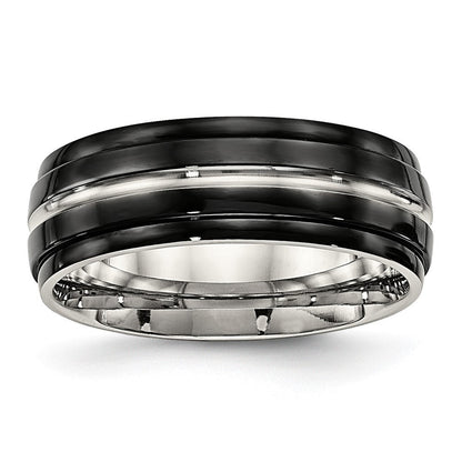 Edelstahl Poliert Schwarz Ip Beschichtet 8mm Ridged Edged Ring