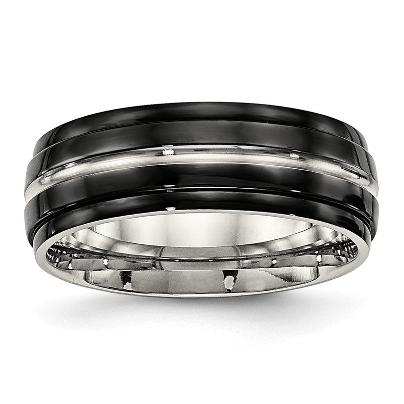 Edelstahl Poliert Schwarz Ip Beschichtet 8mm Ridged Edged Ring
