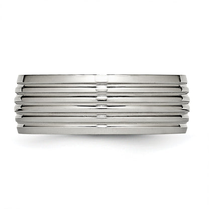 Edelstahl Poliert 8mm Gerillt Ring