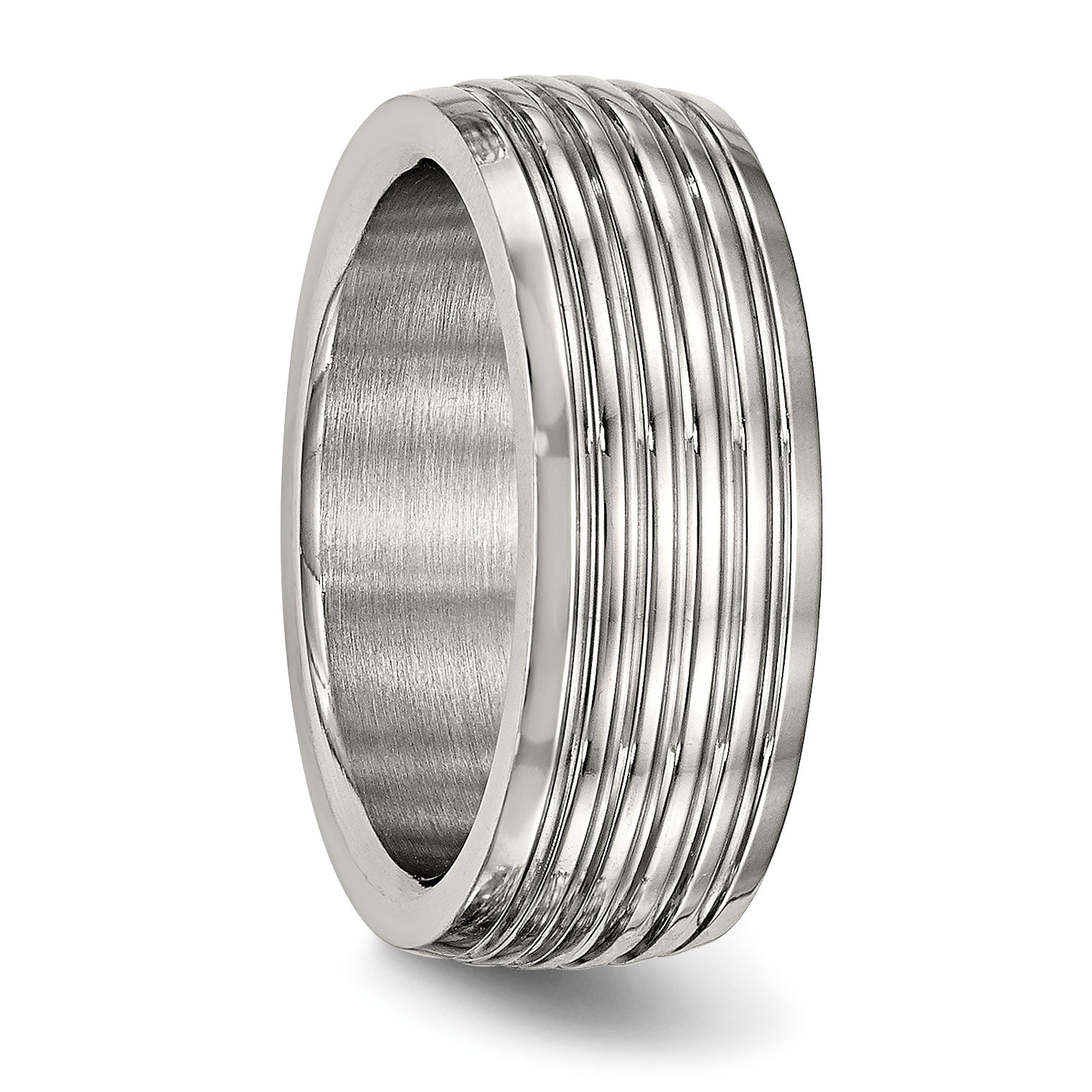 Edelstahl Poliert 8mm Gerillt Ring