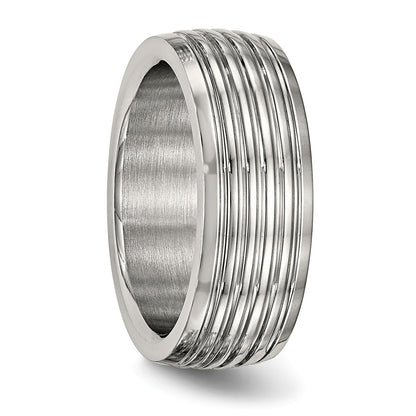 Edelstahl Poliert 8mm Gerillt Ring