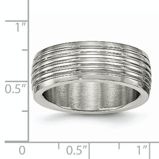 Edelstahl Poliert 8mm Gerillt Ring
