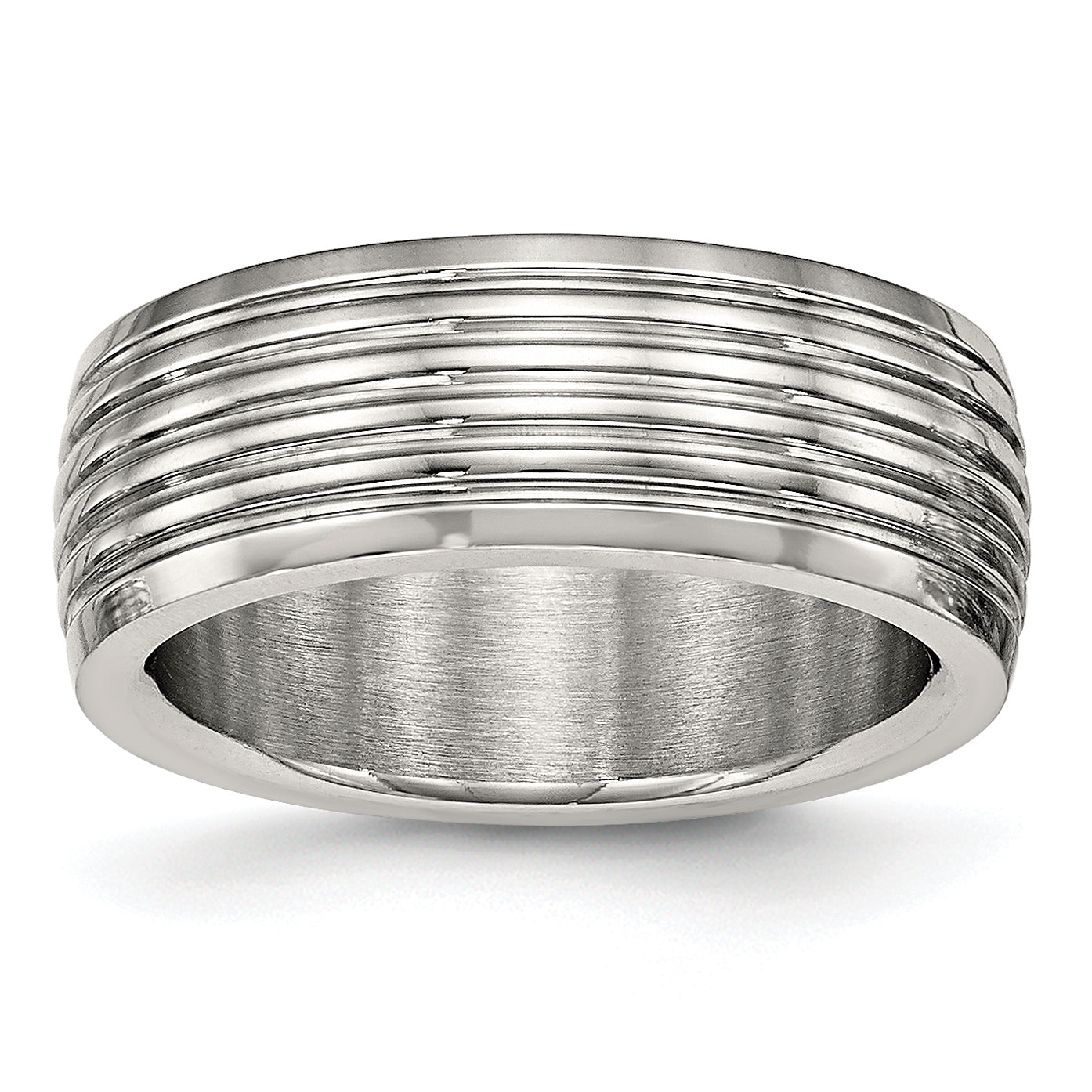 Edelstahl Poliert 8mm Gerillt Ring