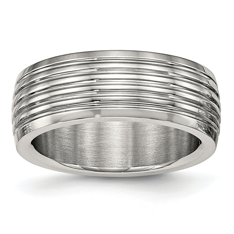 Edelstahl Poliert 8mm Gerillt Ring