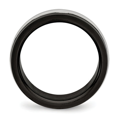 Edelstahl Poliert Schwarz Ip Beschichtet 8mm Gerillt Ring
