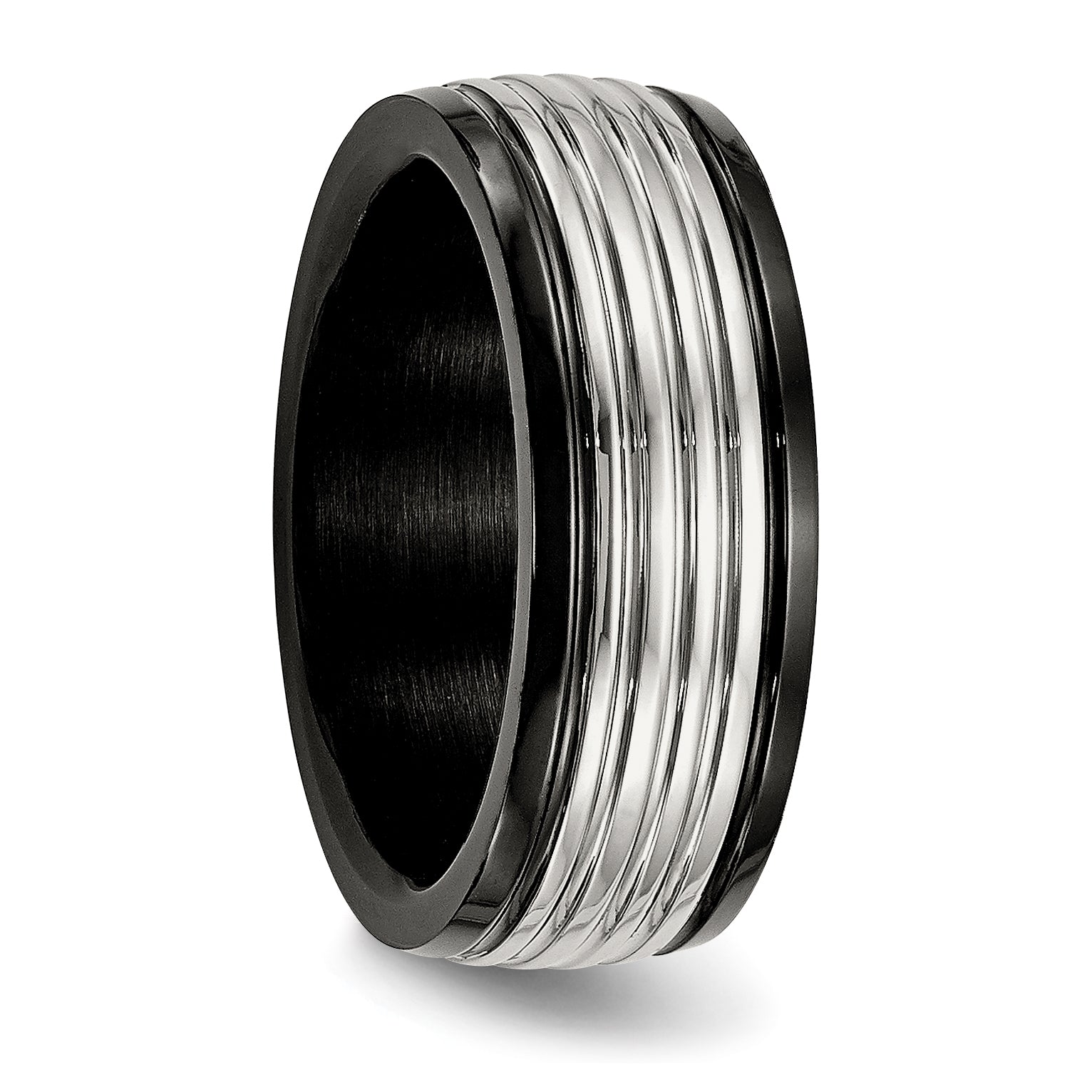 Edelstahl Poliert Schwarz Ip Beschichtet 8mm Gerillt Ring