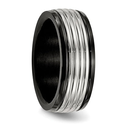 Edelstahl Poliert Schwarz Ip Beschichtet 8mm Gerillt Ring