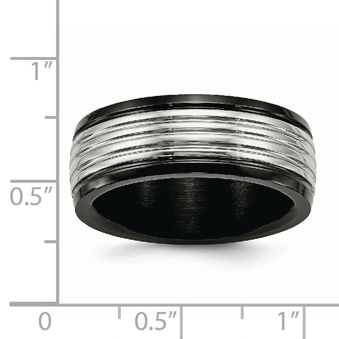 Edelstahl Poliert Schwarz Ip Beschichtet 8mm Gerillt Ring