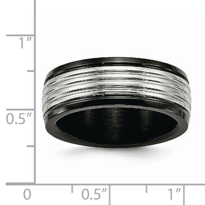 Edelstahl Poliert Schwarz Ip Beschichtet 8mm Gerillt Ring
