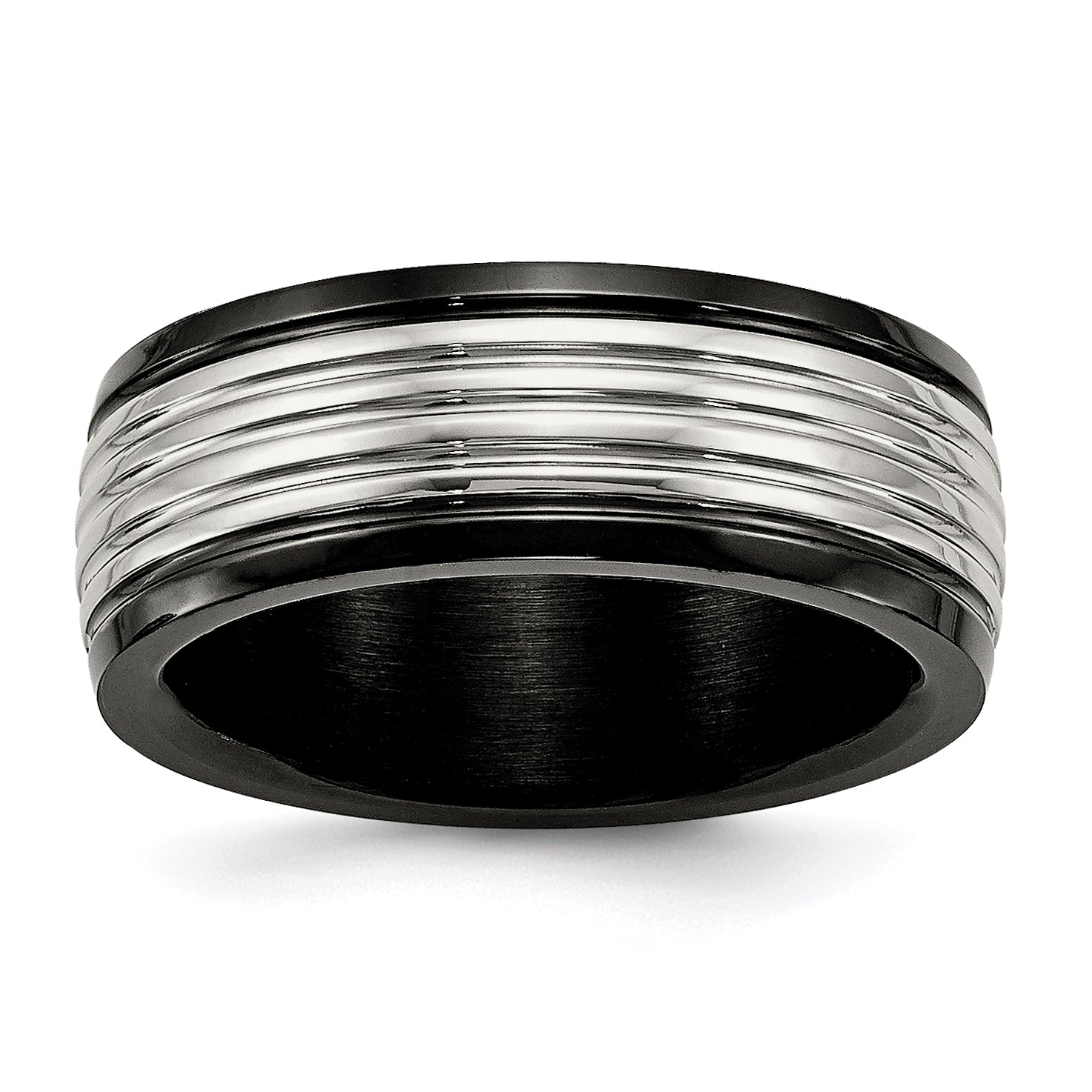 Edelstahl Poliert Schwarz Ip Beschichtet 8mm Gerillt Ring
