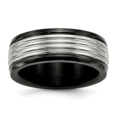 Edelstahl Poliert Schwarz Ip Beschichtet 8mm Gerillt Ring