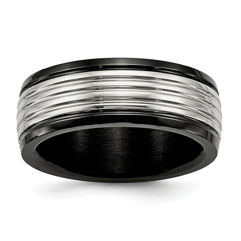 Edelstahl Poliert Schwarz Ip Beschichtet 8mm Gerillt Ring