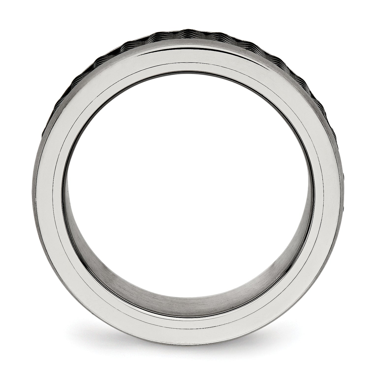 Edelstahl Poliert/textured Gebürstet Edges Schwarz Ip Beschichtet Ring