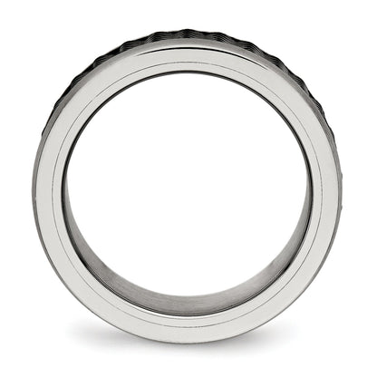 Edelstahl Poliert/textured Gebürstet Edges Schwarz Ip Beschichtet Ring