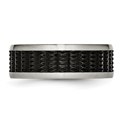 Edelstahl Poliert/textured Gebürstet Edges Schwarz Ip Beschichtet Ring