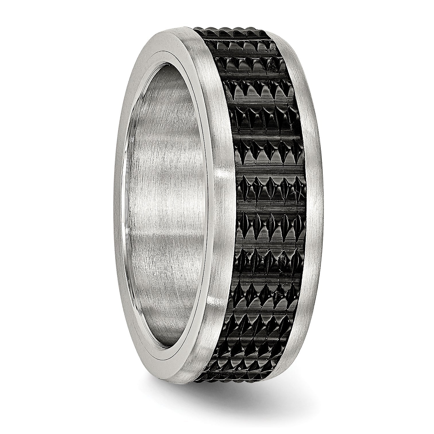 Edelstahl Poliert/textured Gebürstet Edges Schwarz Ip Beschichtet Ring