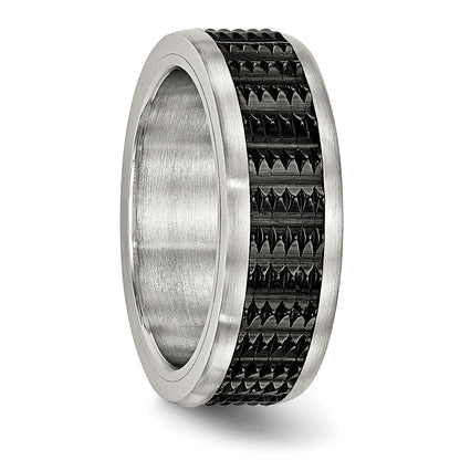 Edelstahl Poliert/textured Gebürstet Edges Schwarz Ip Beschichtet Ring