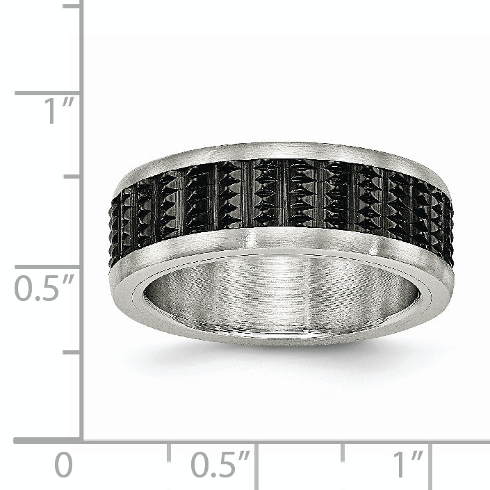 Edelstahl Poliert/textured Gebürstet Edges Schwarz Ip Beschichtet Ring
