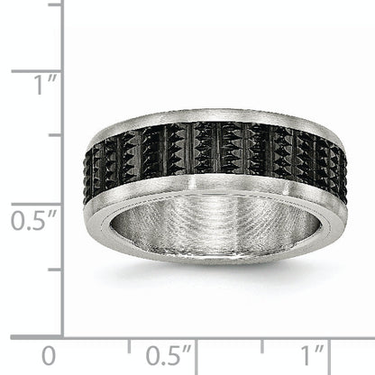 Edelstahl Poliert/textured Gebürstet Edges Schwarz Ip Beschichtet Ring