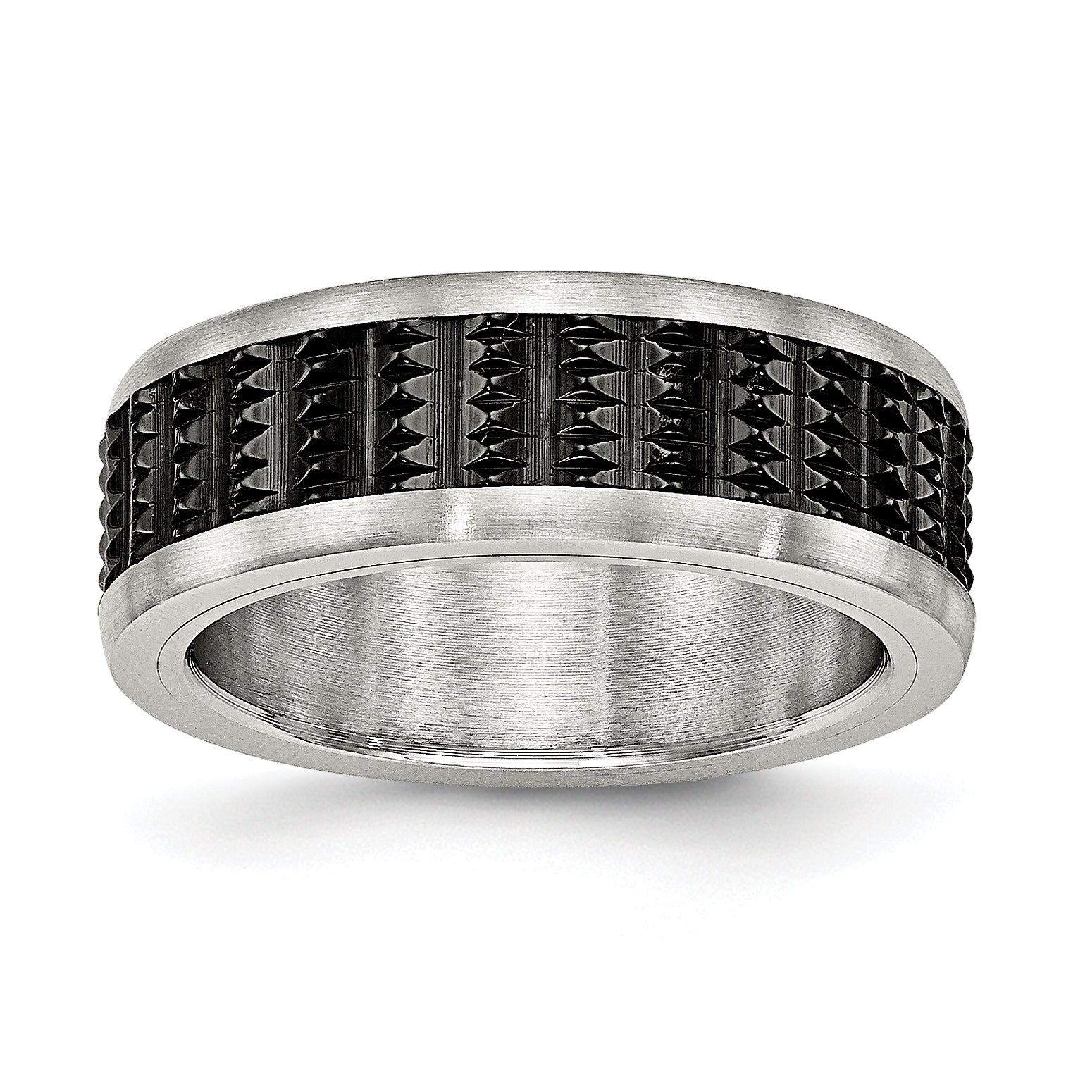 Edelstahl Poliert/textured Gebürstet Edges Schwarz Ip Beschichtet Ring