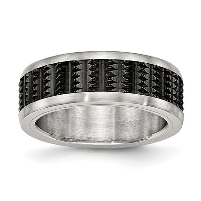 Edelstahl Poliert/textured Gebürstet Edges Schwarz Ip Beschichtet Ring