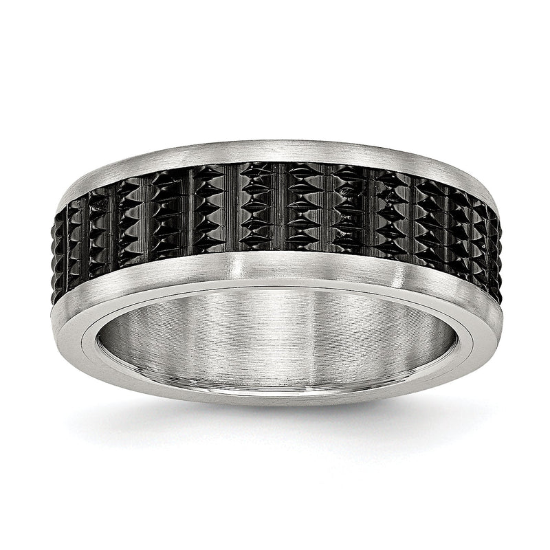 Edelstahl Poliert/textured Gebürstet Edges Schwarz Ip Beschichtet Ring