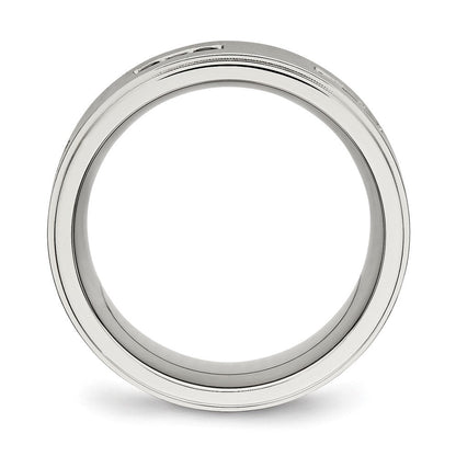 Edelstahl Poliert Gebürstet Mittig Schwarz Zirkonia 9mm Ridged Kante Ring