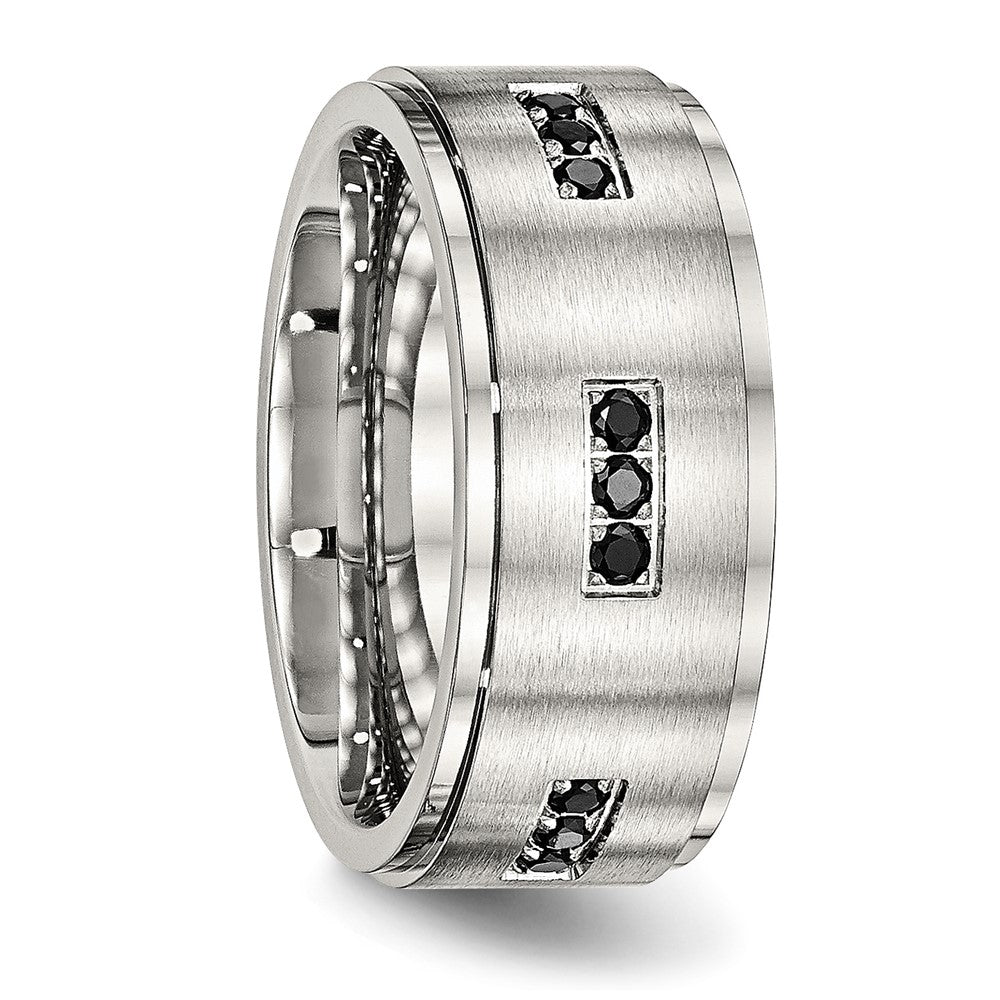 Edelstahl Poliert Gebürstet Mittig Schwarz Zirkonia 9mm Ridged Kante Ring