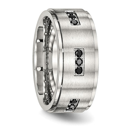 Edelstahl Poliert Gebürstet Mittig Schwarz Zirkonia 9mm Ridged Kante Ring