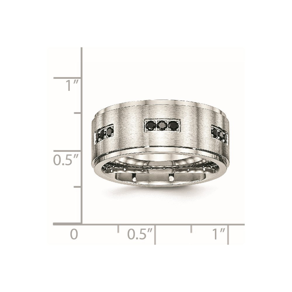 Edelstahl Poliert Gebürstet Mittig Schwarz Zirkonia 9mm Ridged Kante Ring