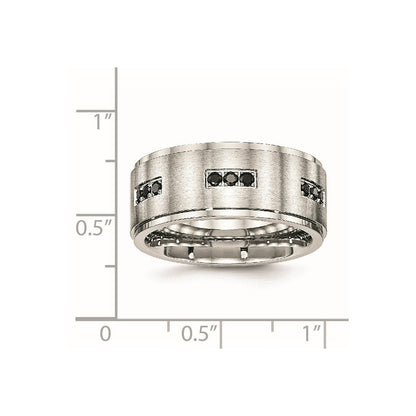 Edelstahl Poliert Gebürstet Mittig Schwarz Zirkonia 9mm Ridged Kante Ring