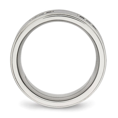 Edelstahl Poliert Schwarz Zirkonia 9mm Ridged Kante Ring