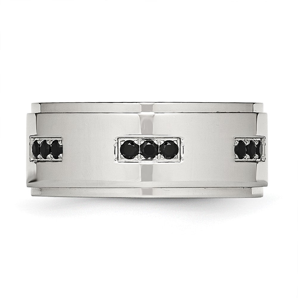 Edelstahl Poliert Schwarz Zirkonia 9mm Ridged Kante Ring