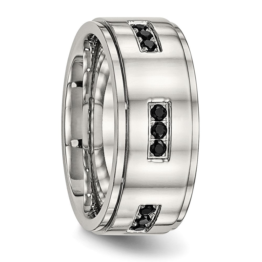 Edelstahl Poliert Schwarz Zirkonia 9mm Ridged Kante Ring